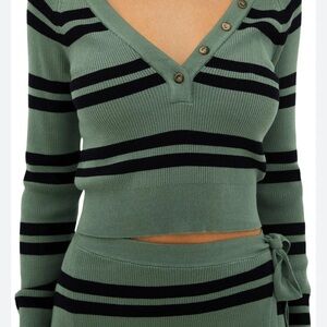 Beach Riot Green and Black Striped Knit Top